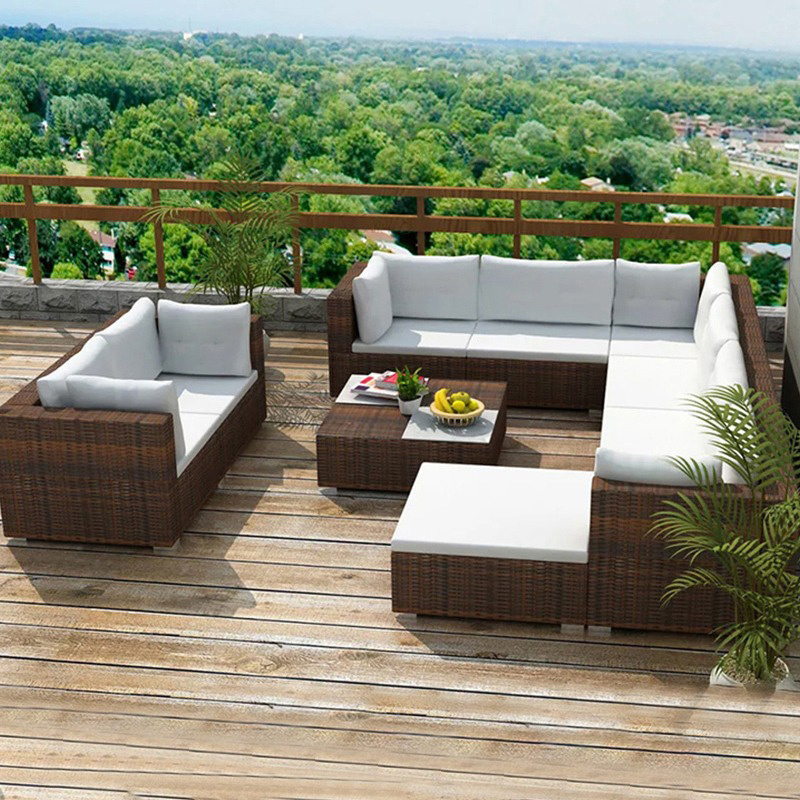 Nordic Hotel Terrace Leisure Outdoor Furniture Corner Sofa Set 1 2 3 Seater PE Rattan Garden Sofa