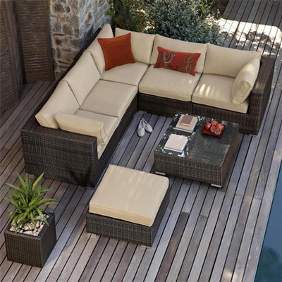 Nordic Hotel Terrace Leisure Outdoor Furniture Corner Sofa Set 1 2 3 Seater PE Rattan Garden Sofa