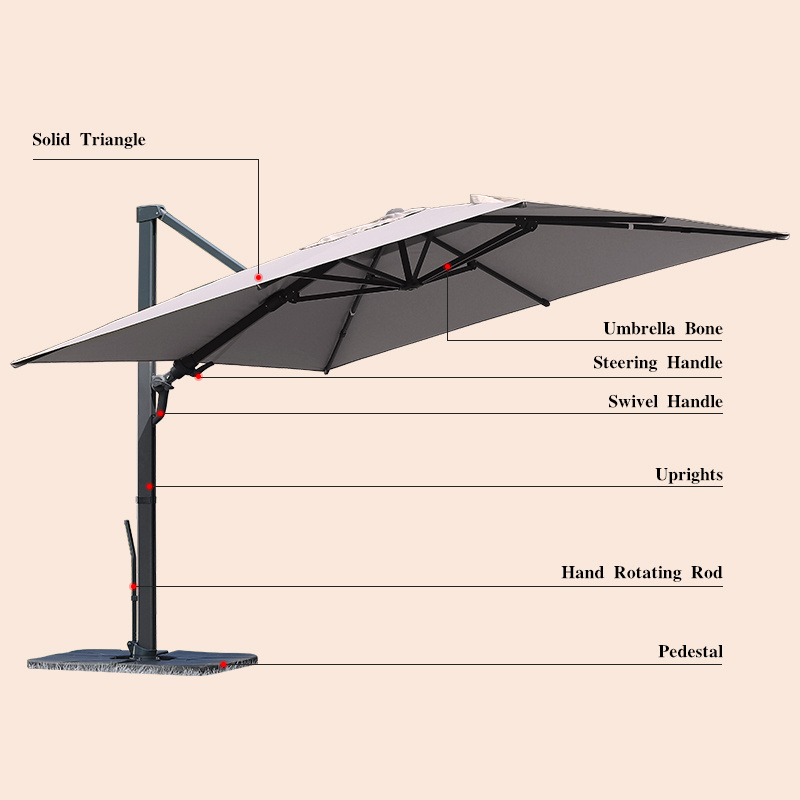 High-End Waterproof  Aluminum Square Market Umbrella Outdoor Umbrella With Base