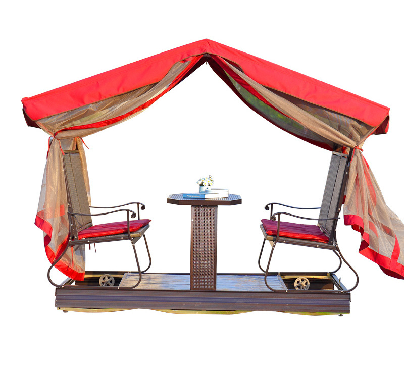 Good quality outdoor furniture beach rocking  hanging chair Removable Cushion Patio swings with canopy curtain and table