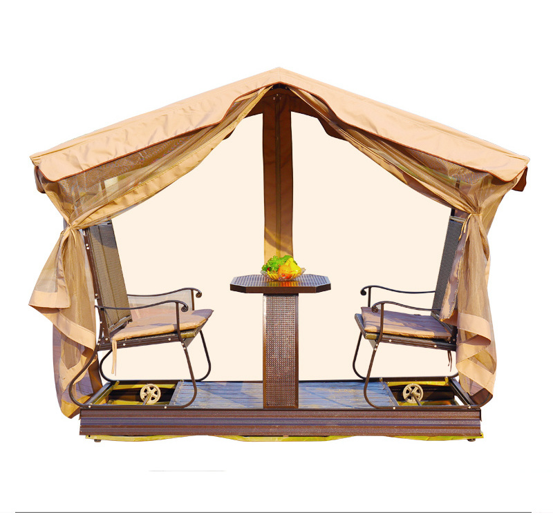 Good quality outdoor furniture beach rocking  hanging chair Removable Cushion Patio swings with canopy curtain and table