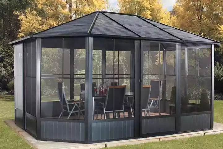 Outdoor Pergola Waterproof Aluminum Pergola Gazebo With Glass Door And Roof