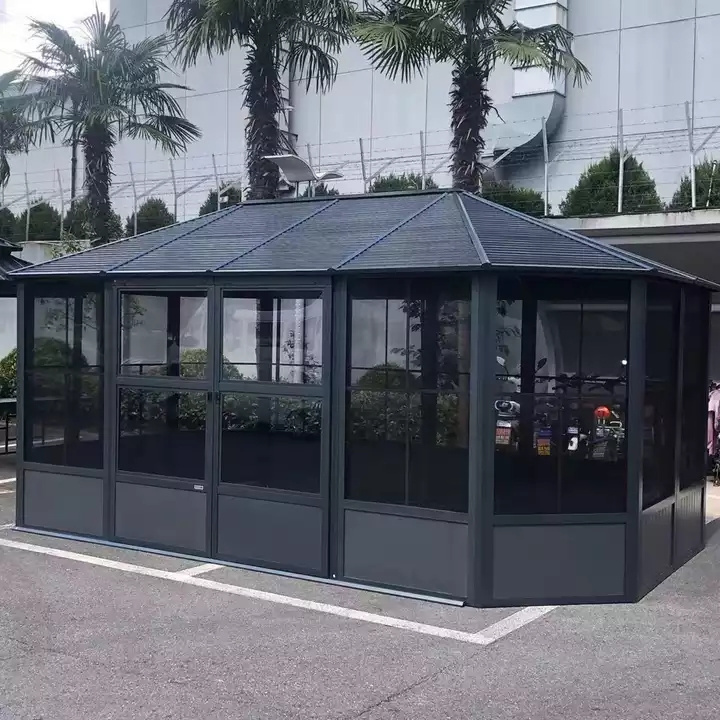 Outdoor Pergola Waterproof Aluminum Pergola Gazebo With Glass Door And Roof