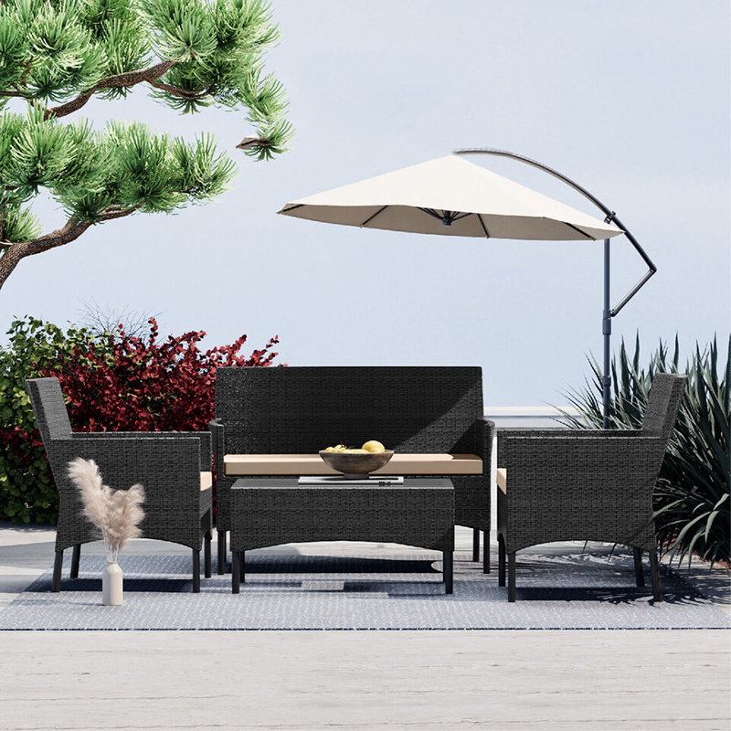 New Modern Pastoral Style Outdoor PE Rattan Sofa Set 4 Pieces Wicker Outdoor Furniture Set Patio Sofa set With cushion