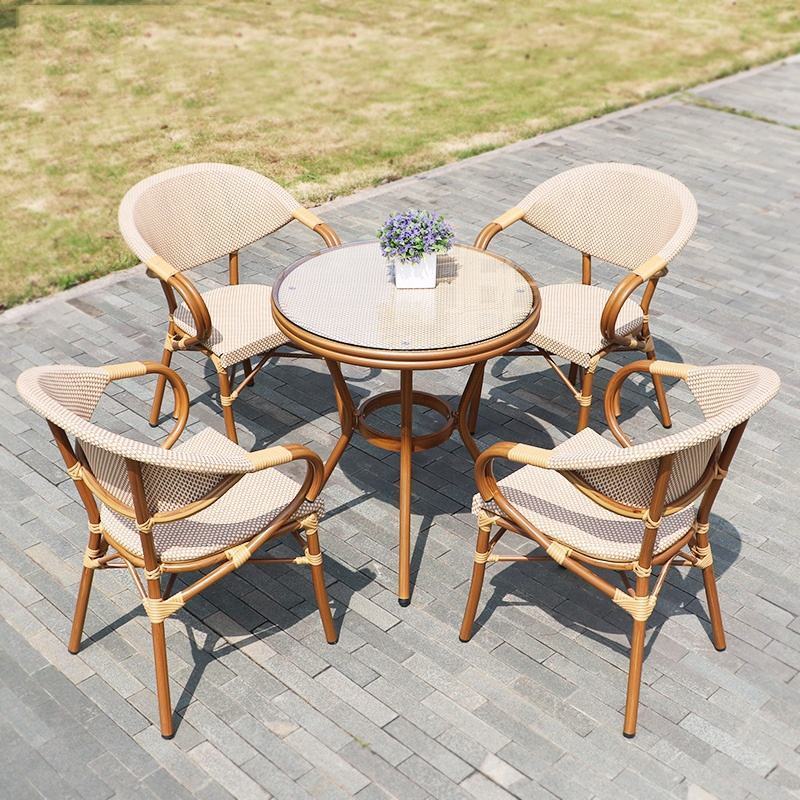 Luxury Outdoor Leisure Foldable Wicker Wood Trim Coffee Garden Table Chair Set Rattan Furniture Set