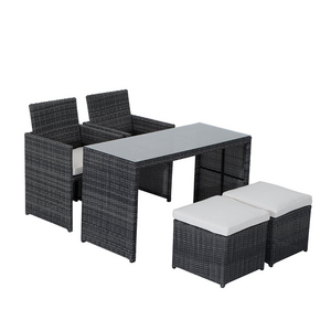 NEW outdoor garden patio rattan table and chairs with stools ottoman Containable furniture set