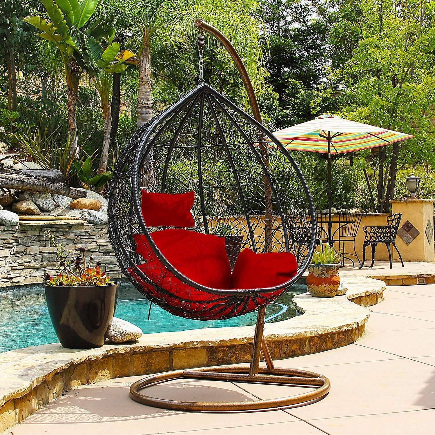 Hot Sell Outdoor Hanging Rattan Egg Chair Garden Swings Hanging Chair Leisure  Weave Patio Swing Chair