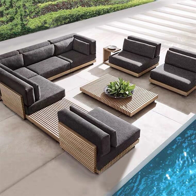 Wholesale Latest Design Style Modern L Shape Outdoor Patio Corner Teak Wood Sofa Garden Furniture Set