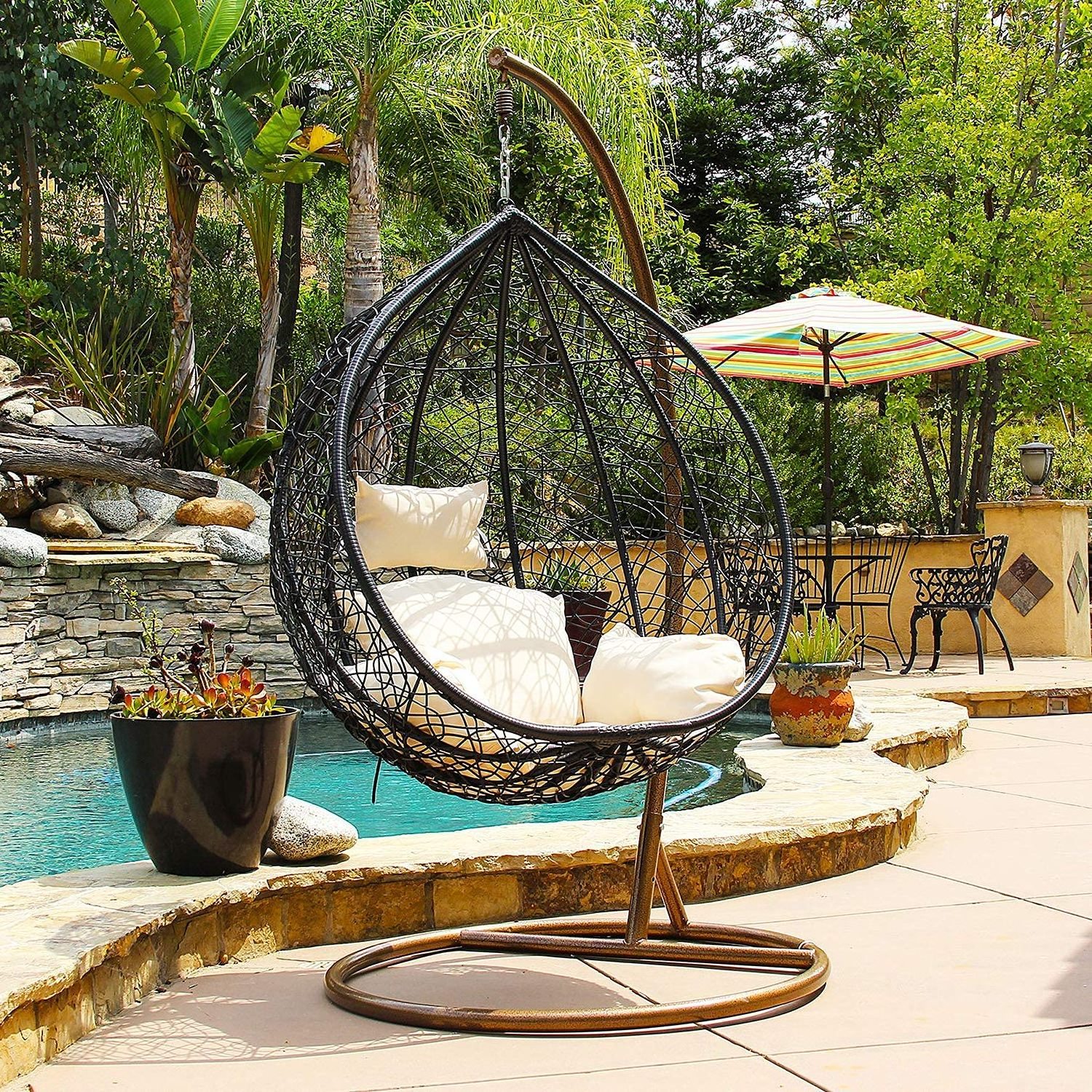 Hot Sell Outdoor Hanging Rattan Egg Chair Garden Swings Hanging Chair Leisure  Weave Patio Swing Chair