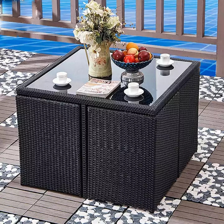 Outside 4 seater waterproof patio rattan wicker furniture outdoor garden dining  table and chair set