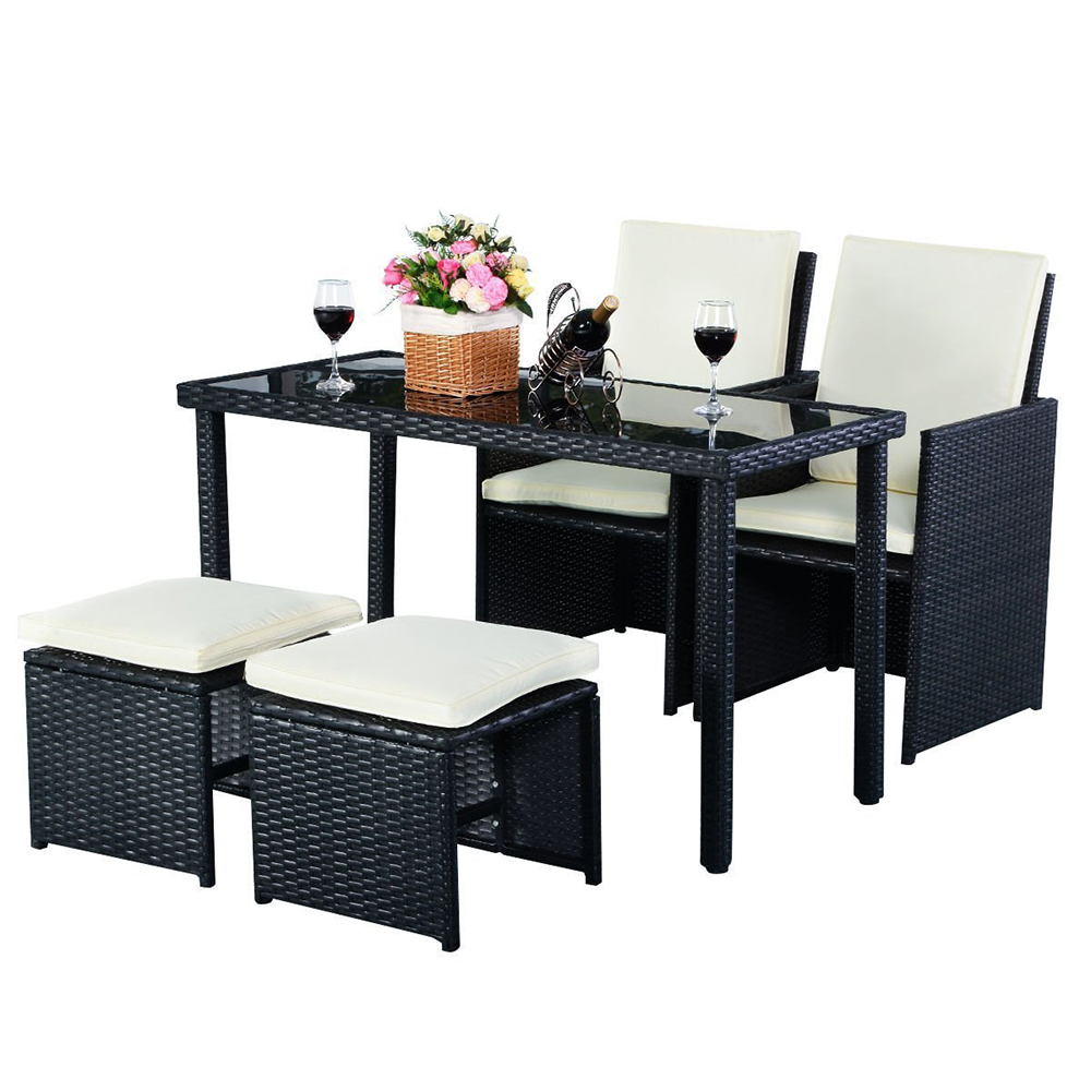 NEW outdoor garden patio rattan table and chairs with stools ottoman Containable furniture set