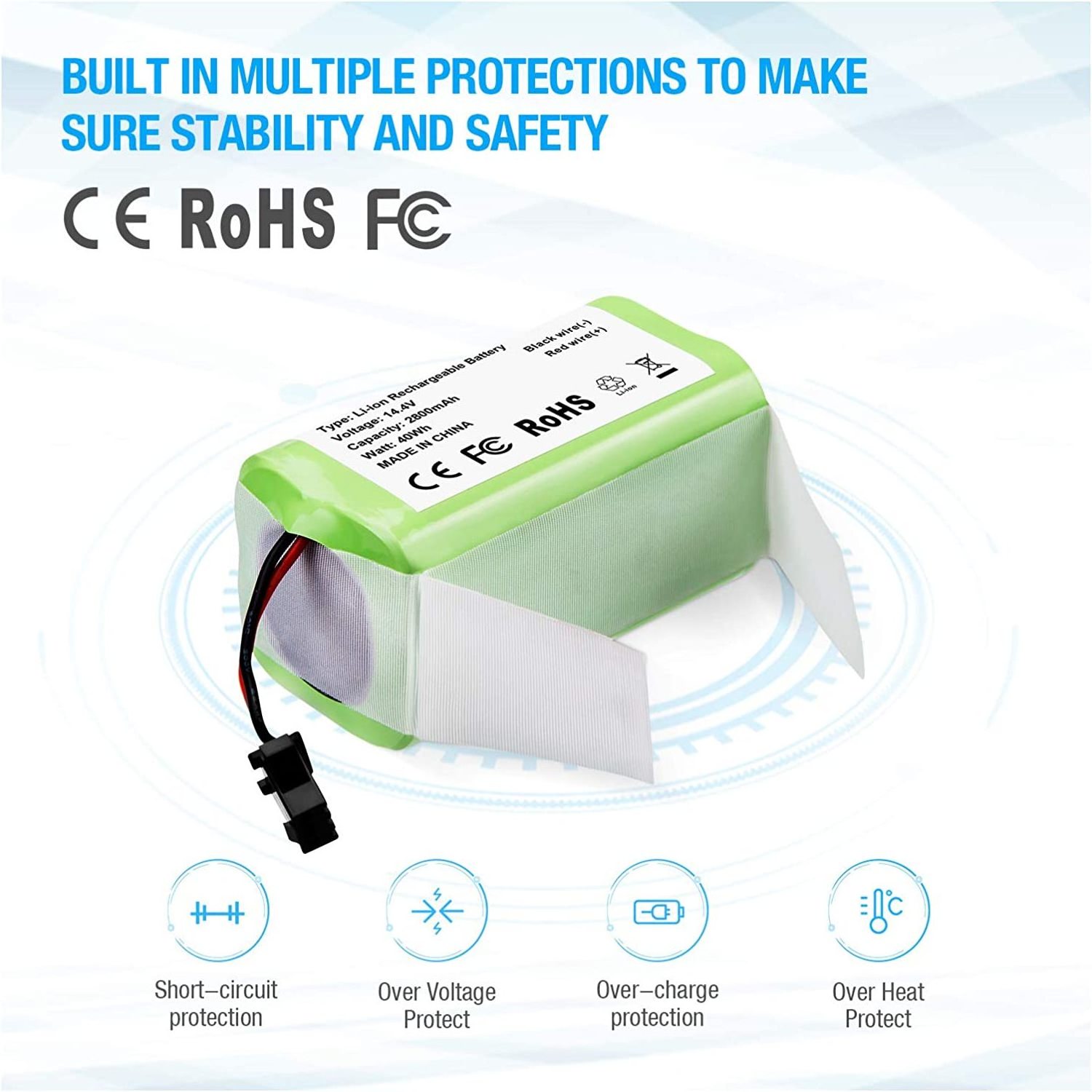 14.4v 2800mAh Replacement Battery Compatible with Eufy RoboVac 11 11S 11S MAX 30 15C 15T 12 35C Ecovacs Deebot N79S DN622