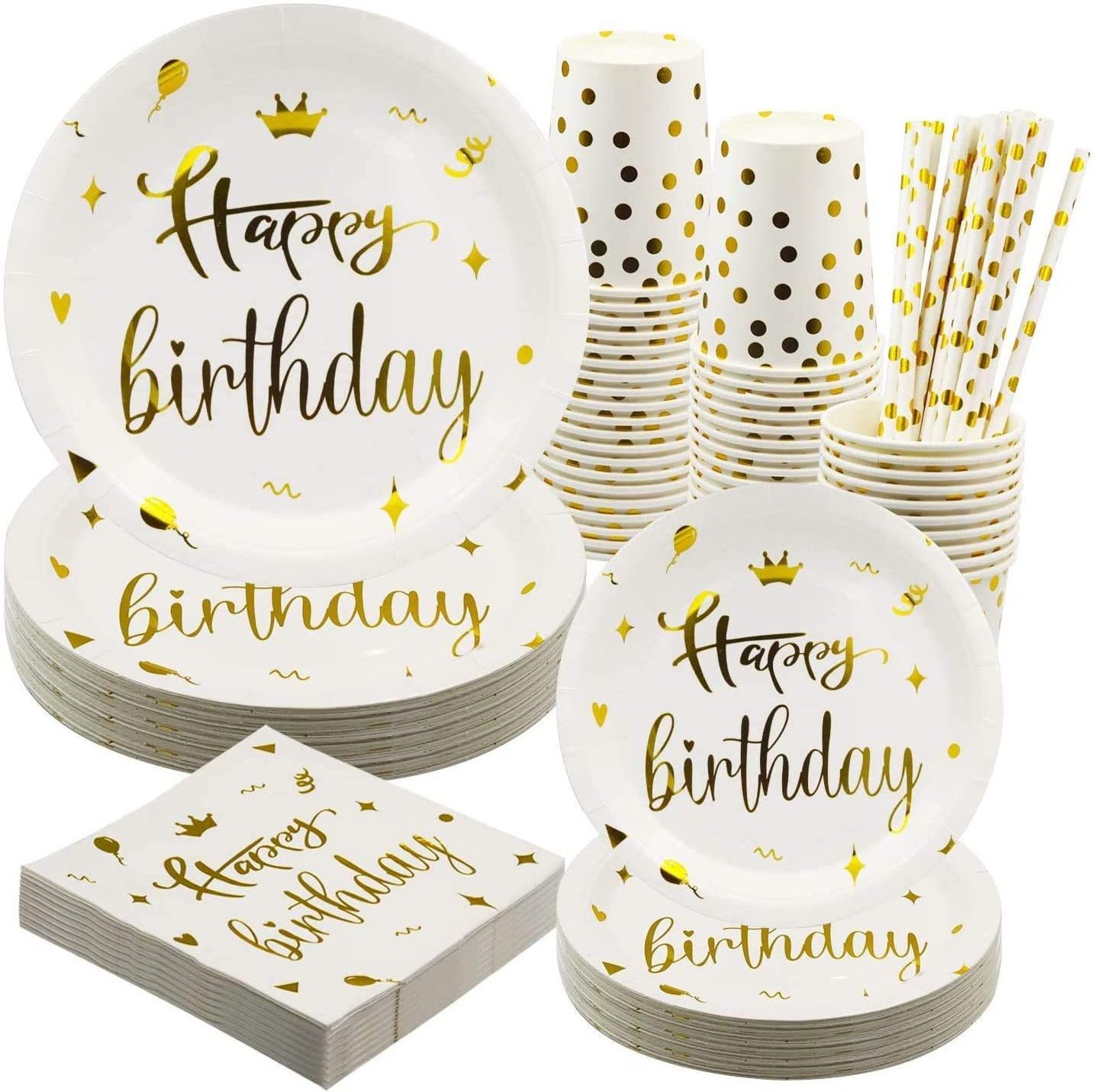 Birthday Party Supplies Dinnerware Sets Printed Happy Birthday Latter Paper Plate Sets kraft Disposable Paper Dish Plates