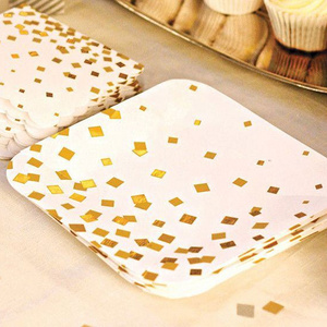 Eco friendly paper Dishes Round Rectangle Paper Plate Party Cup Plate Napkin Printed Disposable Food Paper Plate