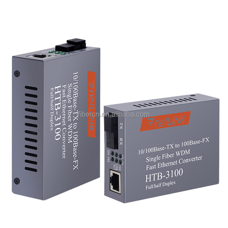 Netlink HTB-3100AB 20KM 25KM distance netlink 10/100M base single mode simplex fiber WDM Fast Ethernet fiber media converter