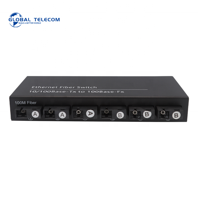 Factory supply 100 base 1000 base 6 fiber 2RJ45 port 20KM WDM single mode fiber optic ethernet media converter  fiber switch