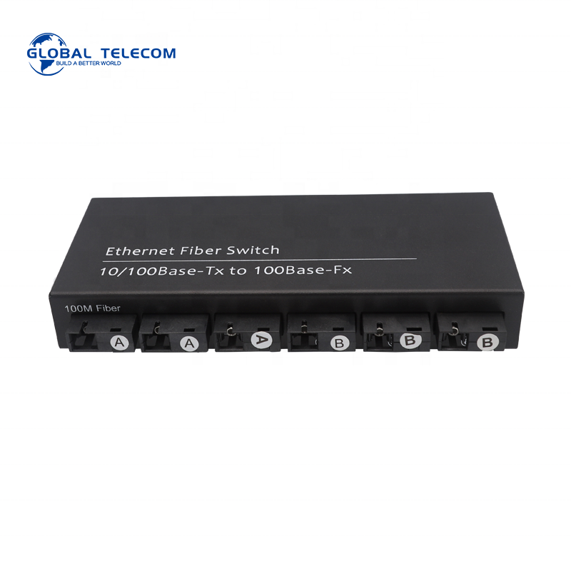 Factory supply 100 base 1000 base 6 fiber 2RJ45 port 20KM WDM single mode fiber optic ethernet media converter  fiber switch