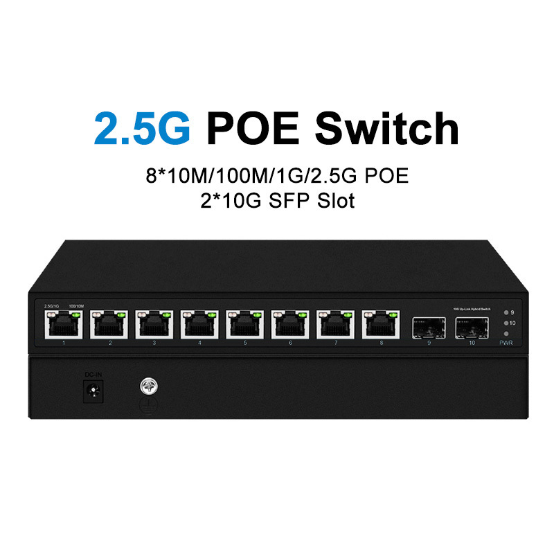 8-Port 2.5G Ethernet Switch with 2 10G SFP 100/1000/2500Mbps Unmanaged Network POE+ Switch