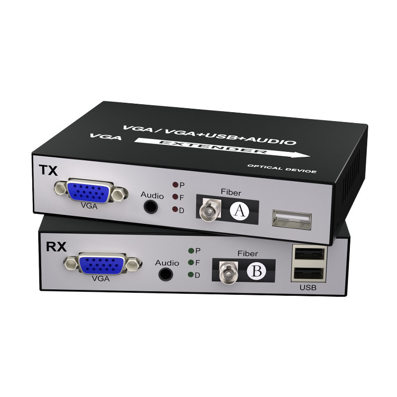 1080P VGA over Fibre Transceiver Extender 20KM VGA to Fiber Optic Converter with USB KVM Audio