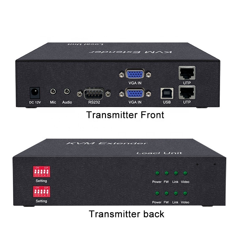 4K 2 Channel VGA KVM Extender over Cat5e/6/7 Cable Extend up to 150M with USB2.0 Audio RS232