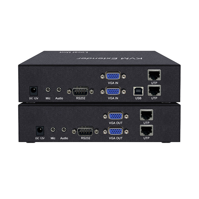 4K 2 Channel VGA KVM Extender over Cat5e/6/7 Cable Extend up to 150M with USB2.0 Audio RS232