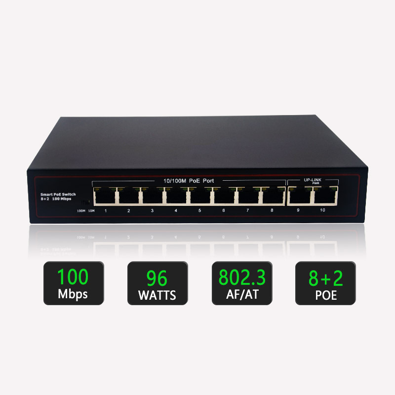 10/100Mbps 4 Port PoE with 2 Uplink Switch 48V IEEE802.3 af/at Power Over Ethernet Switch for CCTV