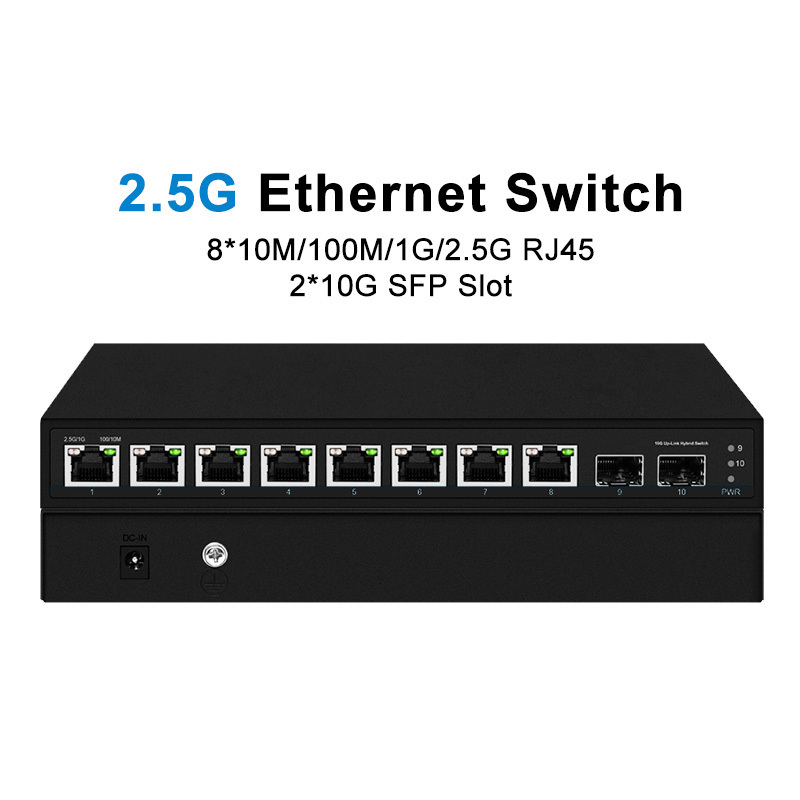 8-Port 2.5G Ethernet Switch with 2 10G SFP 100/1000/2500Mbps Unmanaged Network POE+ Switch