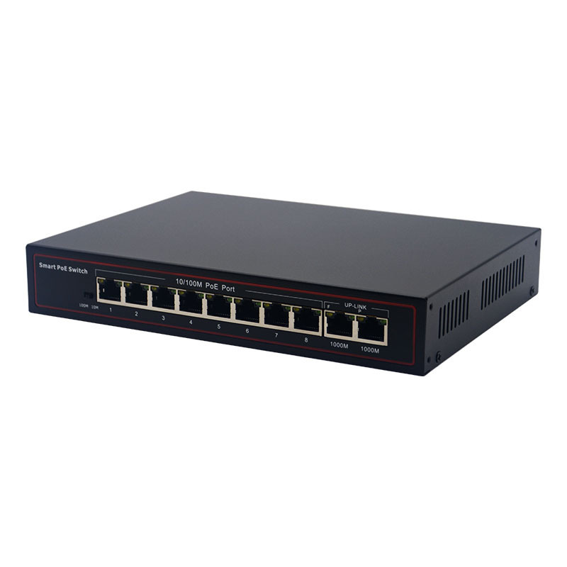 10/100Mbps 8 Port PoE Switch With 2 Gigabit Uplink 48V Power Over Ethernet Switches For CCTV Camera