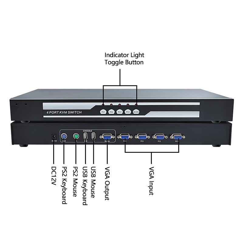 PINWEI 4 Port VGA KVM USB Switch 4 in 1 out VGA Switching Converter Good Compatibility For 4 PC Sharing One Monitor