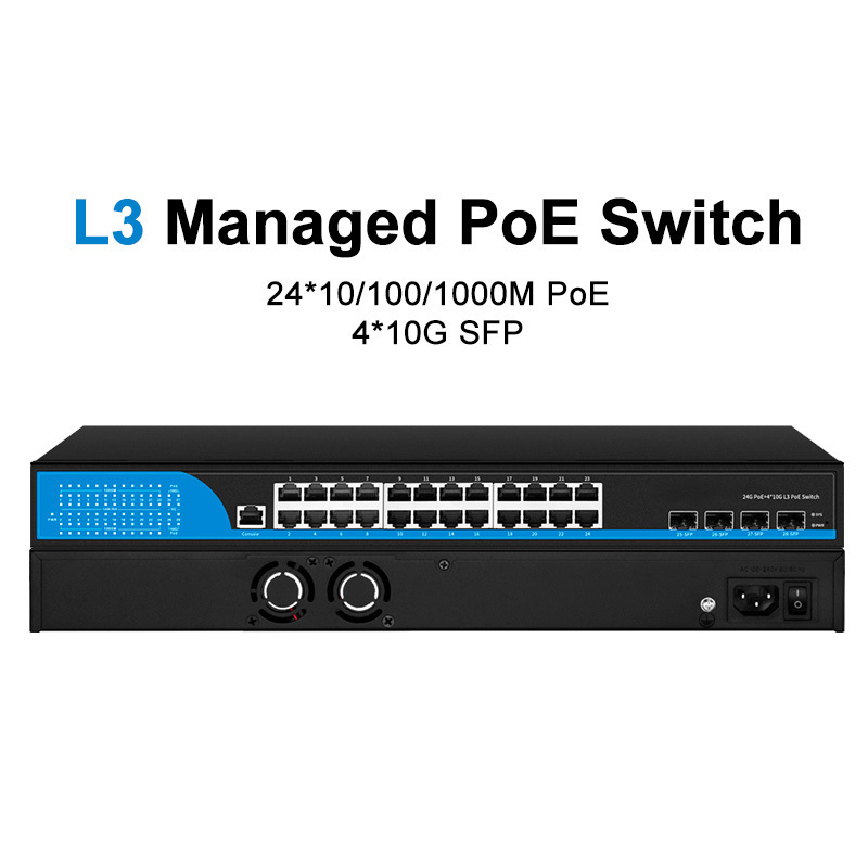 24 Ports Gigabit POE L3 Managed Switch  24 RJ45 4 10G SFP+ Slot Ethernet Management Switch