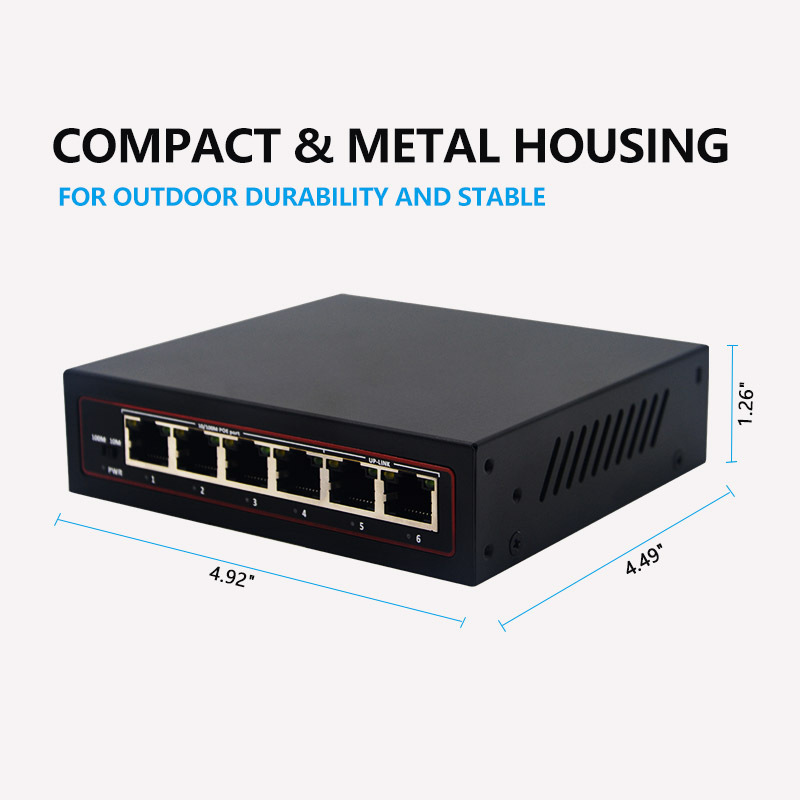 10/100Mbps 4 Port PoE with 2 Uplink Switch 48V IEEE802.3 af/at Power Over Ethernet Switch for CCTV