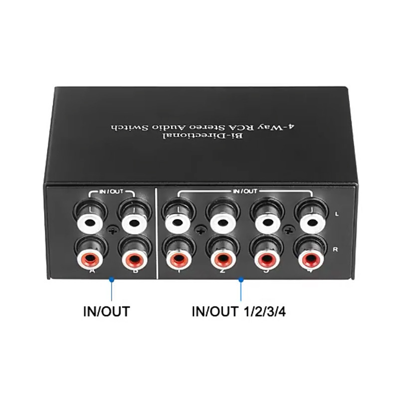 L/R RCA Audio Bidirectional Switch 1 Input 4 Output 1x4 2x4 Stereo Audio Splitter