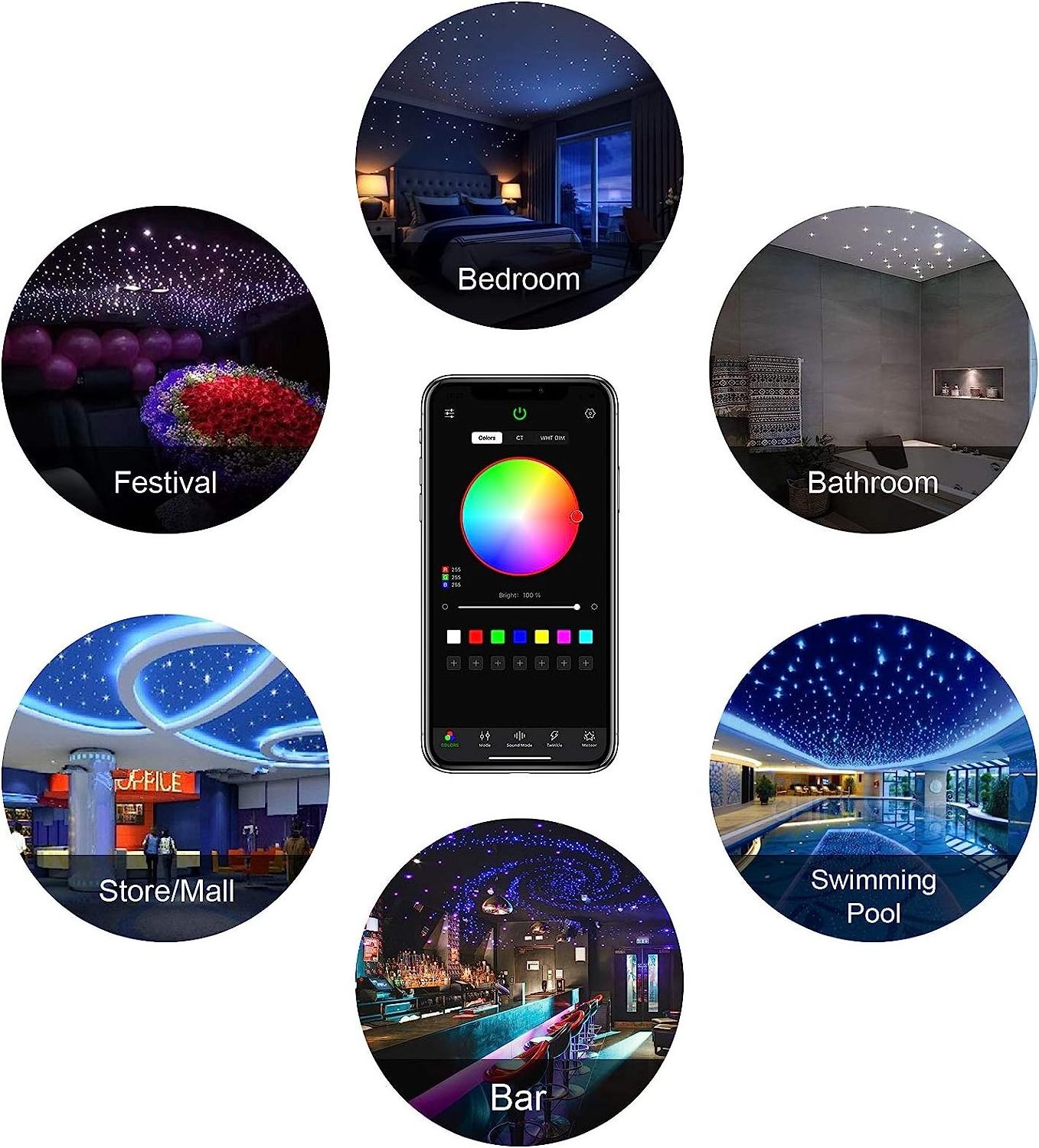 KINZ Wireless Voice Phone App Control Twinkle Starry Sky Ceiling Fiber Optic Light Starlight headliner Kit  Star Ceiling Kit