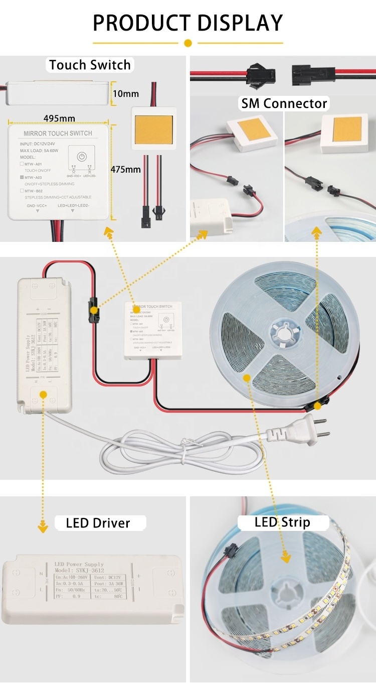 FICLUX Customize Led Dimmer Touch Controller For Bath Mirror Automatic ON/OFF Single Touch Sensor Switch