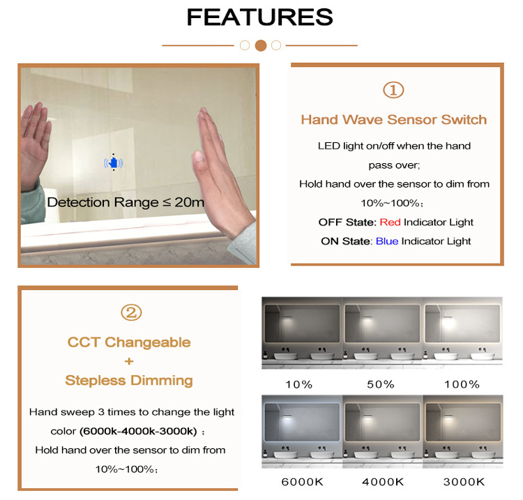 Bathroom Mirror Antifog Hand Motion Sensor Light Switch Hand Sweep Wave Mirror Sensor Switch