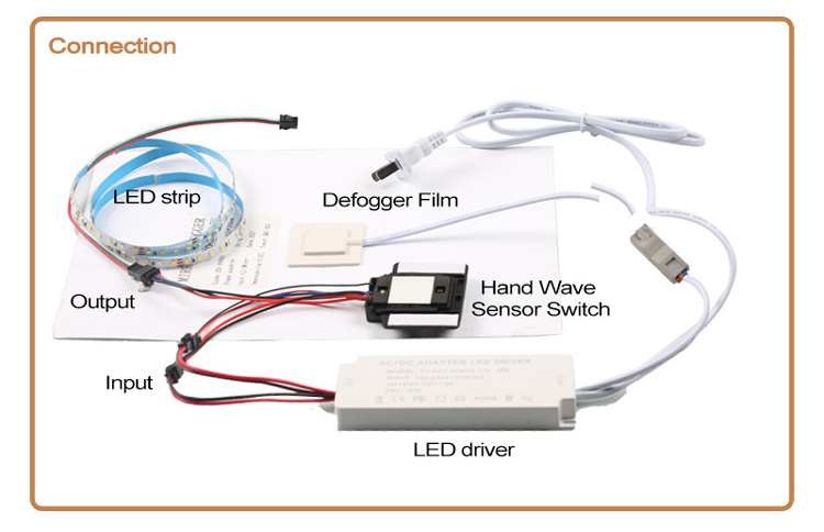 Bathroom Mirror Antifog Hand Motion Sensor Light Switch Hand Sweep Wave Mirror Sensor Switch