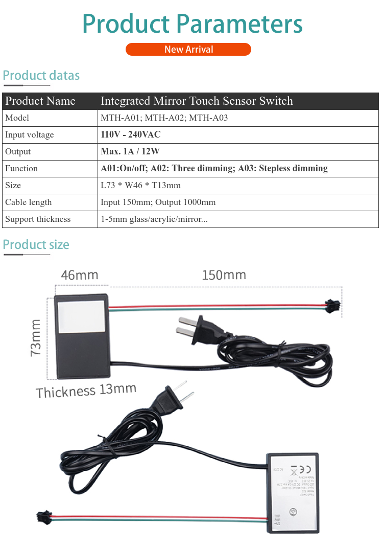 smart bathroom mirror touch switch mirror with power supply driver led light touch sensor switch for mirror