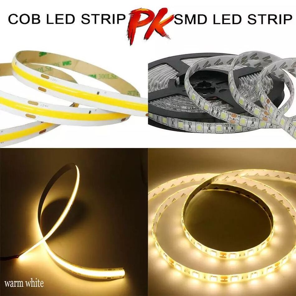 High Density LED Ribbon Tape Light DC12V 24V 480leds 8mm IP20 9W/M White Warm White Dotless Flexible COB LED Strip