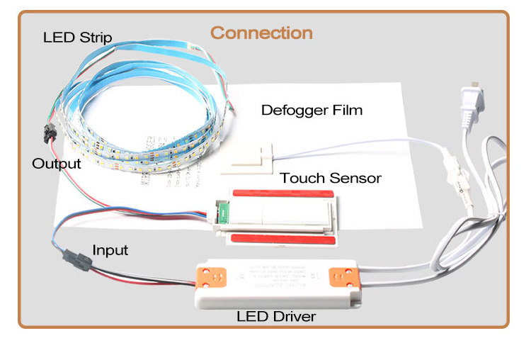 12V Mirror Touch Sensor 3 Buttons Defogger Dimmer LED Strip Light Controller Touch Switch for Hotel Bathroom Mirror