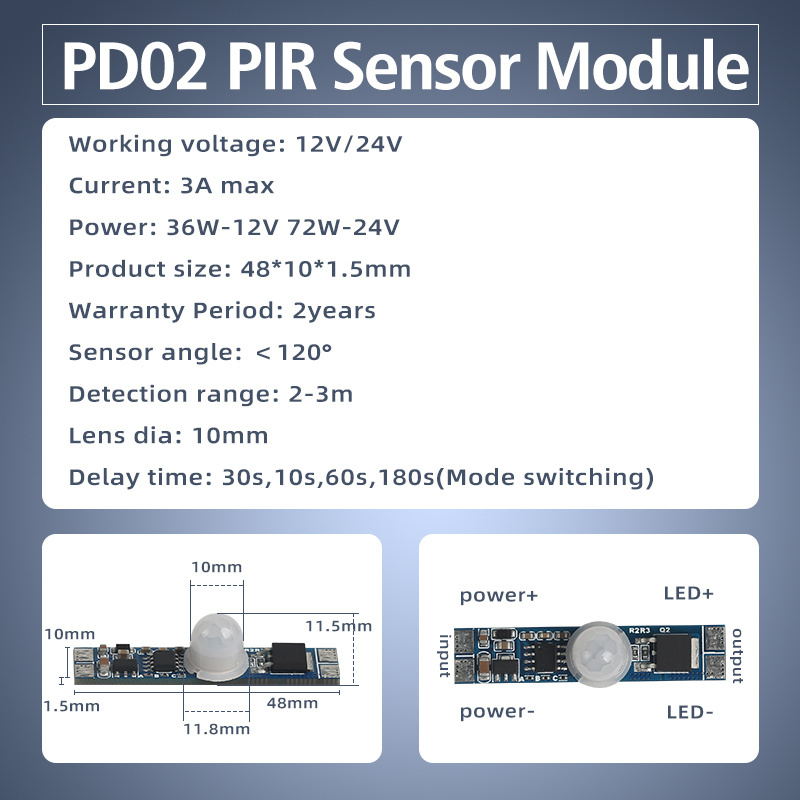 DC12V/24V PIR Motion Sensor Switch Module 3A 36W 72W IR Infrared Induction Body Sensor Detector Controller Switch for LED Light