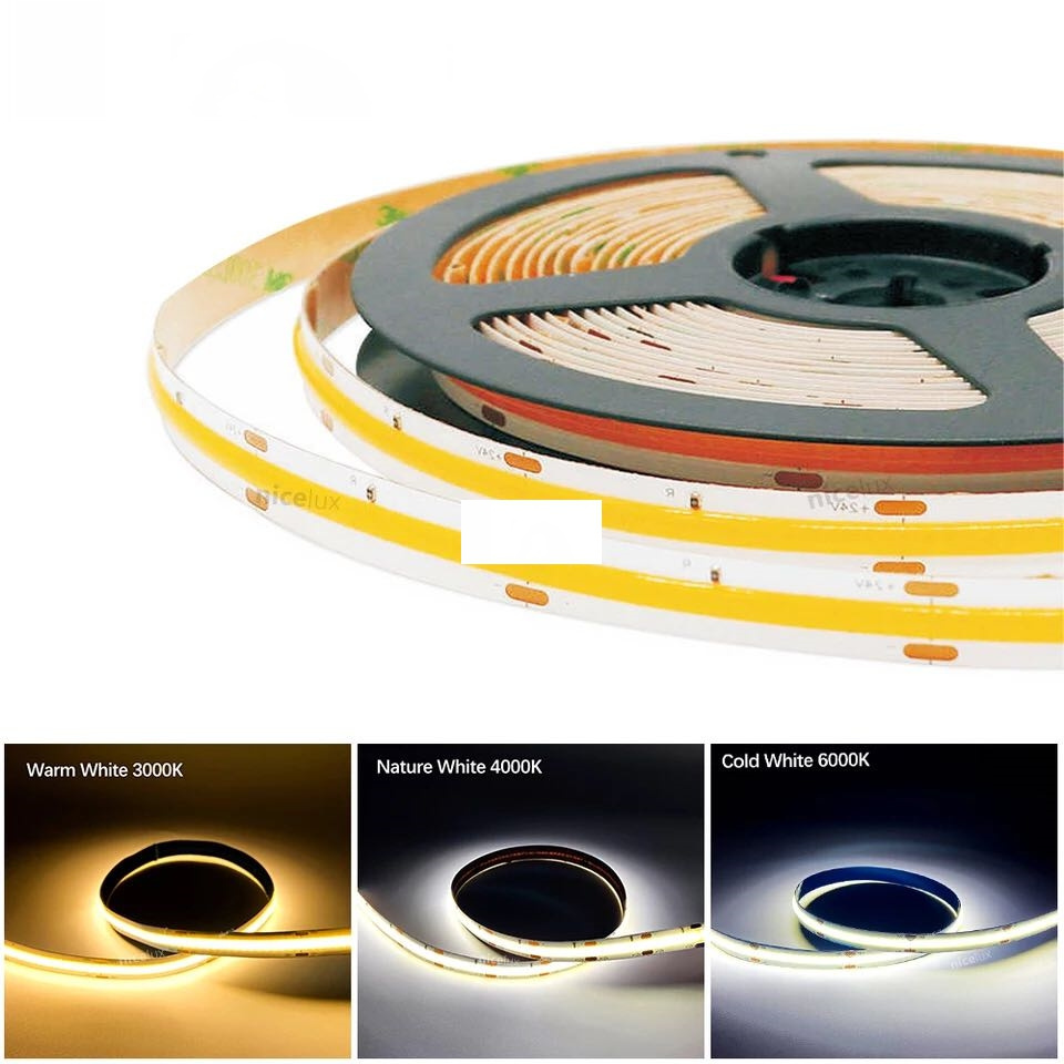 High Density LED Ribbon Tape Light DC12V 24V 480leds 8mm IP20 9W/M White Warm White Dotless Flexible COB LED Strip