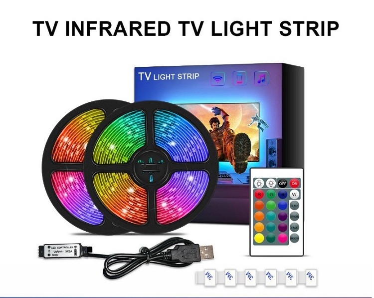 FICLUX 5050 DC5V IP65 Flexible RGB TV Backlight kit USB led Strip Lights with 24 Key IR Remote Controller