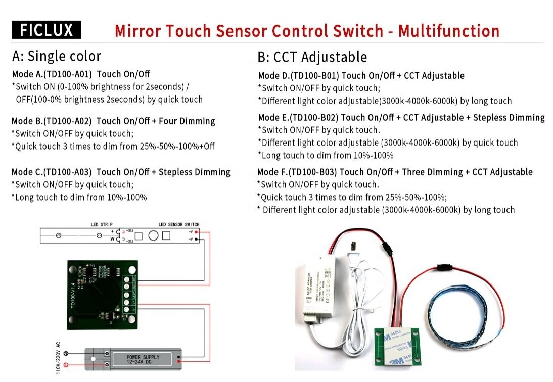 Intelligence LED Touch Dimmer Switch 12V 24V 5A Mirror Touch Sensor Control bathroom makeup mirror dimmer