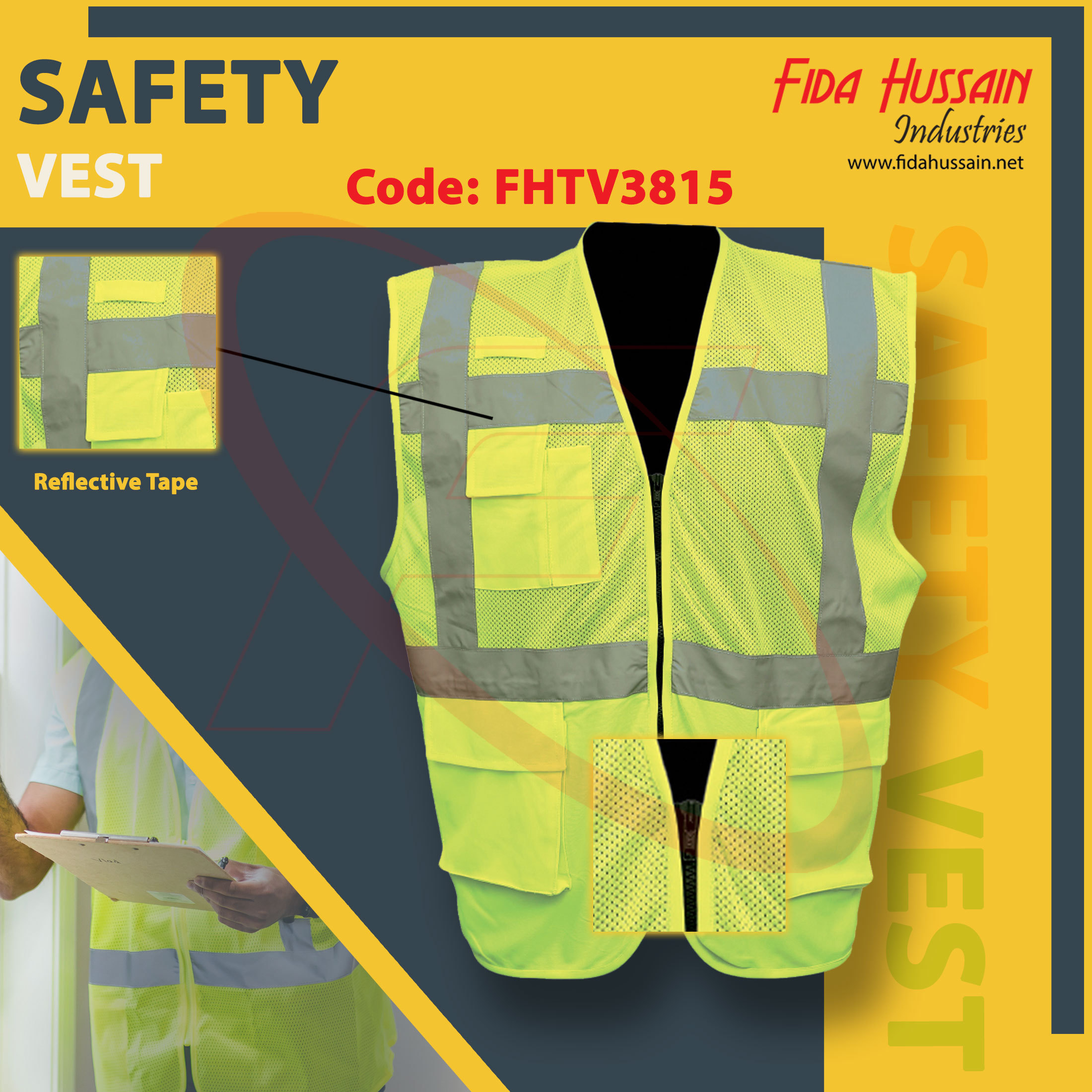 High Visibility Safety Vest Custom Logo With Multiple Pockets Construction Security Vest Reflective Workwear Vest For Men