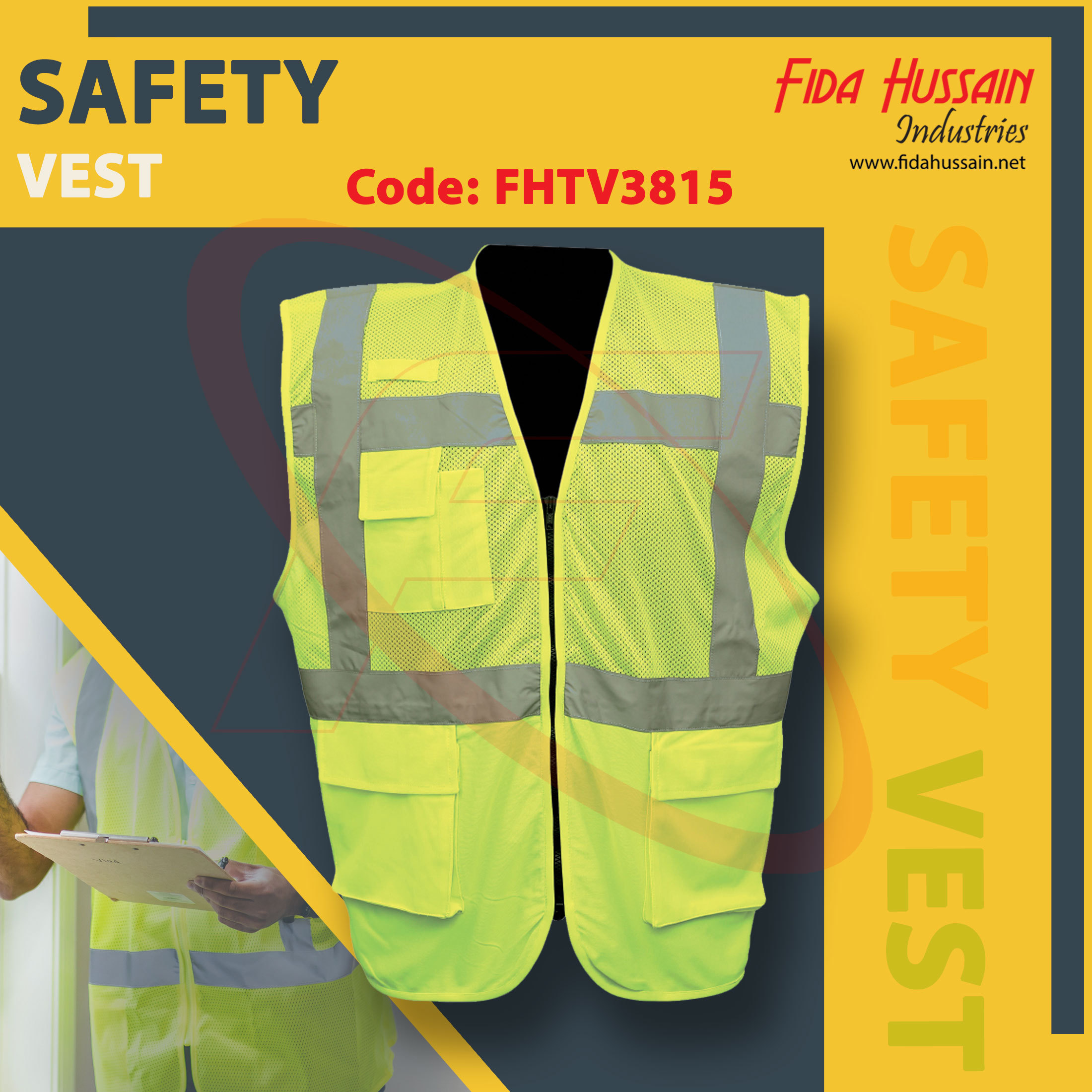 High Visibility Safety Vest Custom Logo With Multiple Pockets Construction Security Vest Reflective Workwear Vest For Men