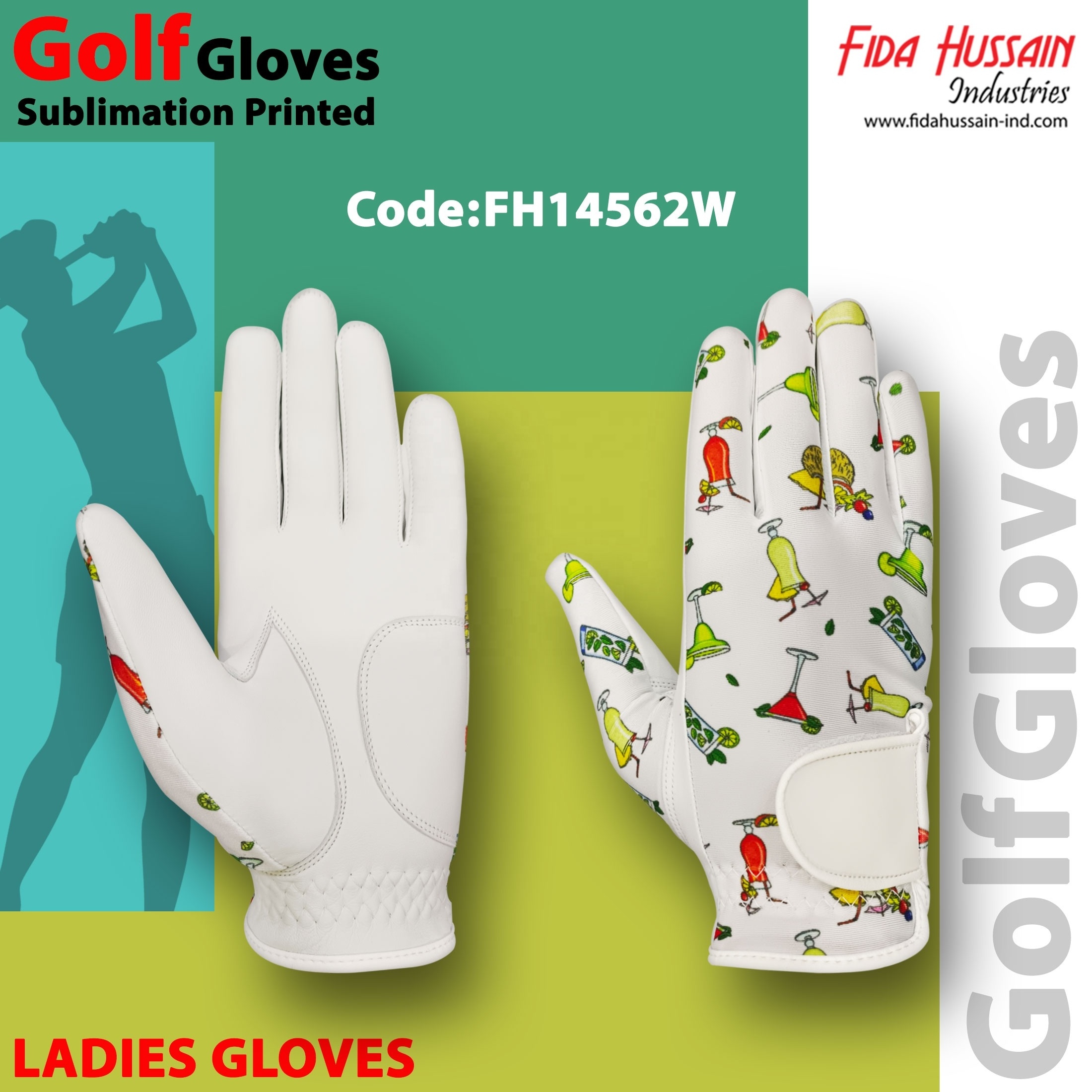 Custom Wholesale Best Quality Sublimation Printed Ladies Golf Gloves High Quality Premium Soft Leather Ladies Golf Gloves