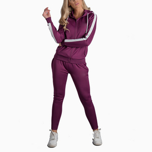 Pakistan Manufacturer Wholesale Stripe Tracksuits For Ladies In Purple Color Sweat Suits For Jogging