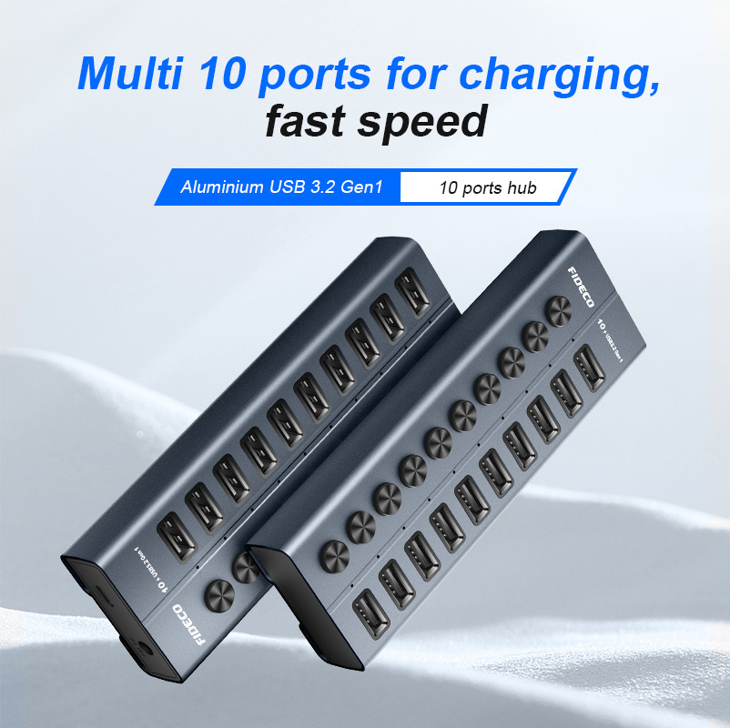 FIDECO Industrial Custom Multiport Powered Usb Hubs Splitters 3.0 New 4 7 10 13 Ports usb c hub With Individual Power Switches Usb Hubs