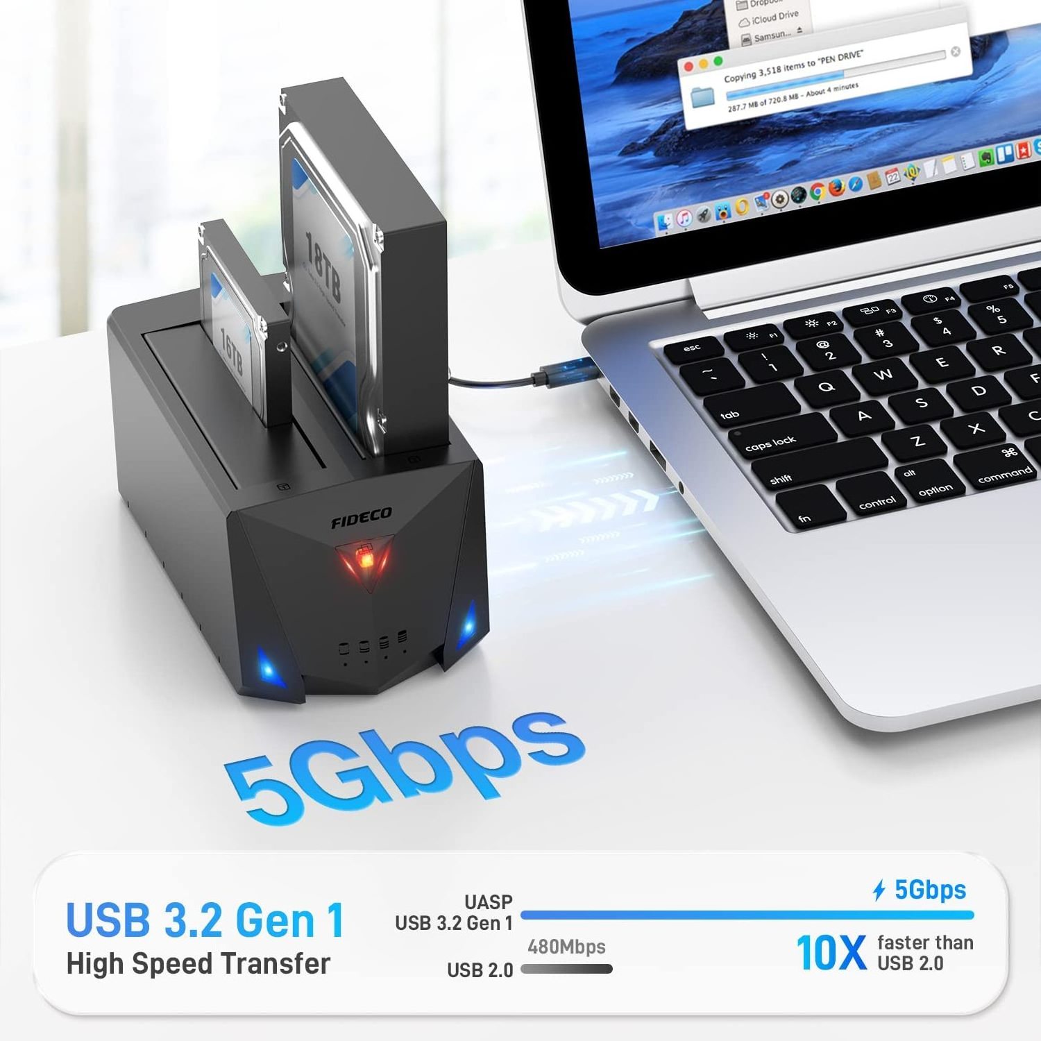 FIDECO new design 2 bay usb c 3.0 hard disk drive sata ssd docking station clone function hdd docking station