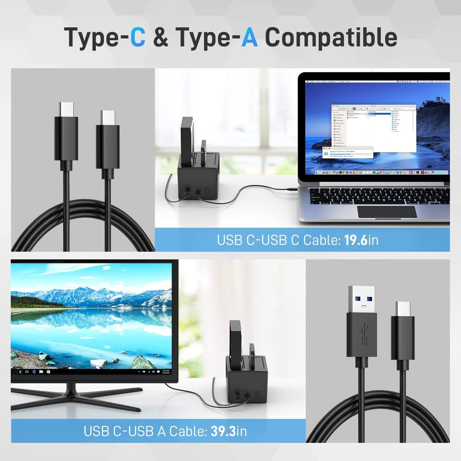 FIDECO new design 2 bay usb c 3.0 hard disk drive sata ssd docking station clone function hdd docking station